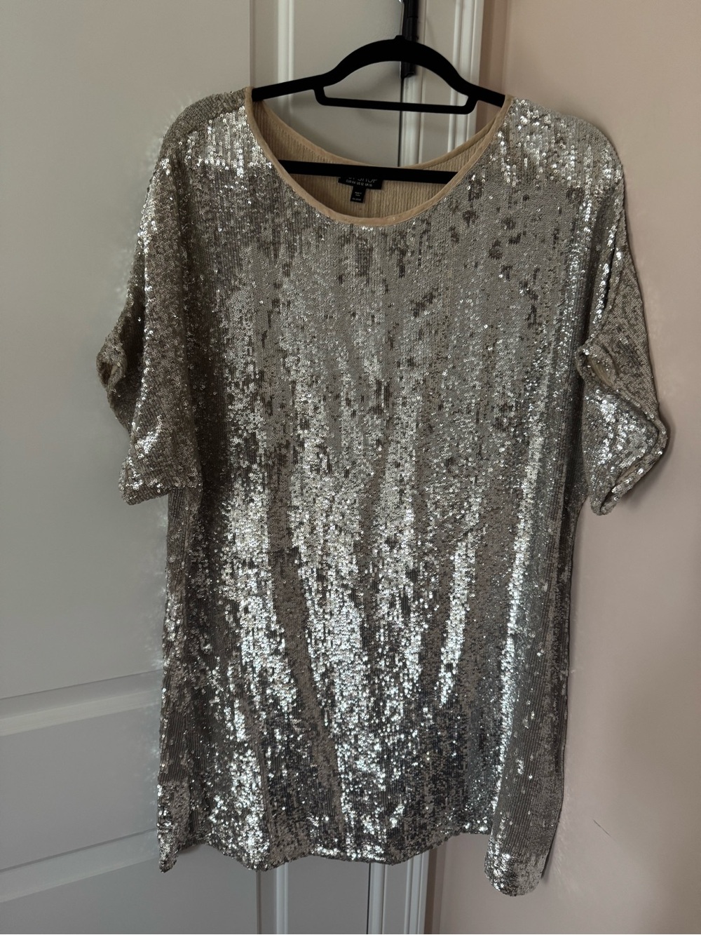 Topshop Silver Sequin Shift Mini Dress